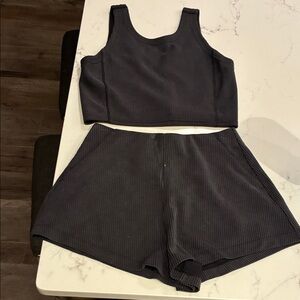 Lululemon Athletica Black Ribbed Tank and Shorts Set